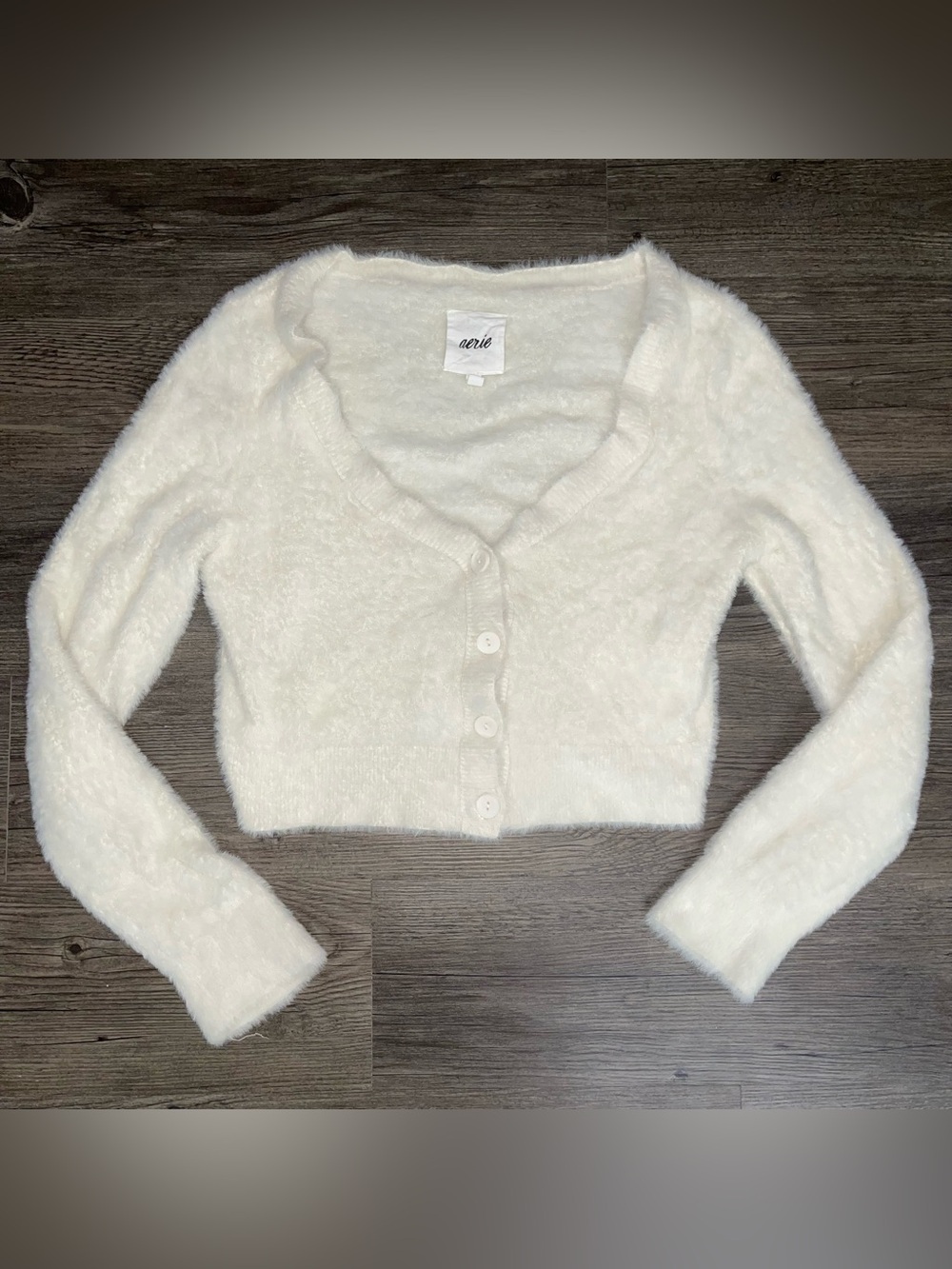 Aerie Sweater XS Fuzzy Cropped Cardigan Preppy Cozy Coquette Girl Preppy Minimal
